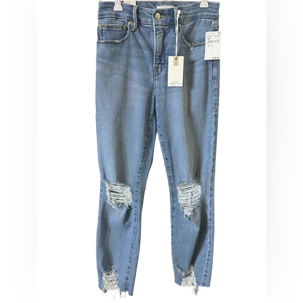 NWT Good American Good Classic Distressed Denim Jeans - Picture 3 of 11